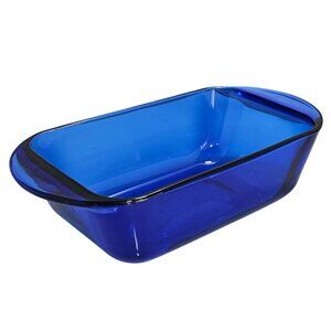 Anchor Hocking Cobalt Blue Loaf Pan 8.5" Baking Dish Presence line glass 1.5qt